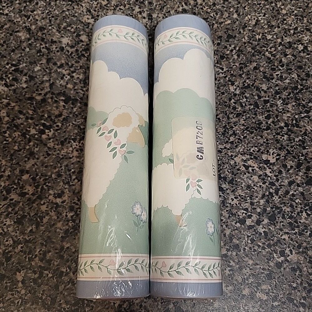 VINTAGE Nursery Wallpaper Border Lamb Sheep Cottagecore Shabby Chic Baby 2 Rolls